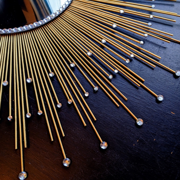 Large 35" Glamorous Gold Sunburst Mirror with 200 Gems Decorative Wall Mirror - Picture 5 of 8